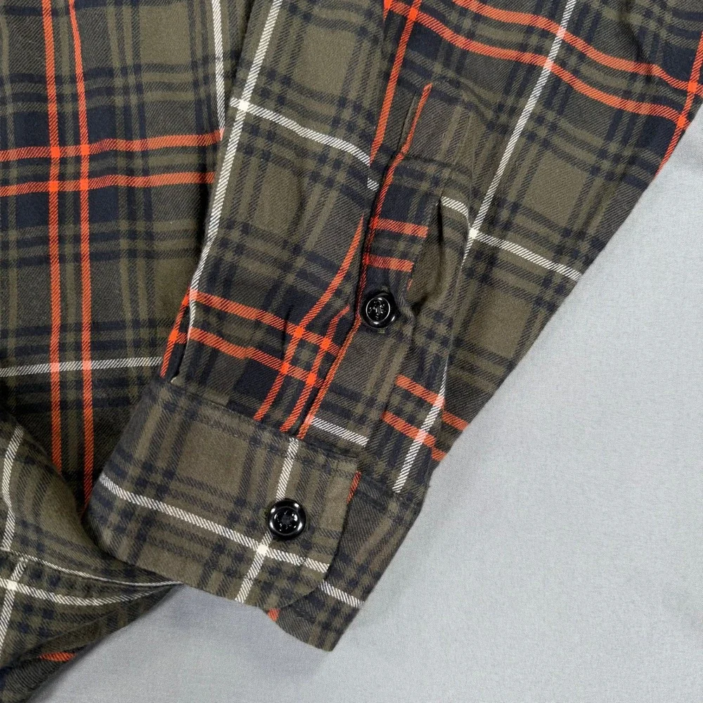 Polo Jeans Co Ralph Lauren Men's Large Plaid Flannel Shirt Green Orange Vintage